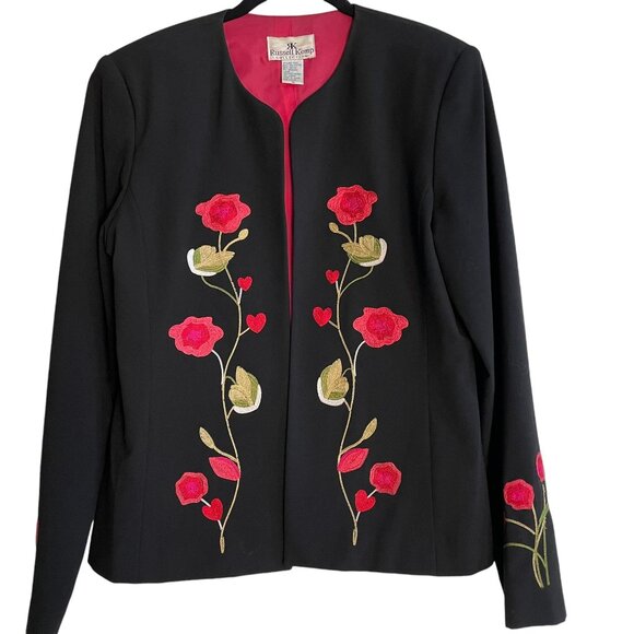 Russell Kemp Jackets & Blazers - Vintage Russell Kemp Blazer Black Floral Embroidery Lined Women's Size 10